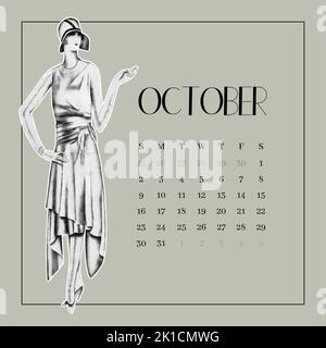Modèle de calendrier. Arrière-plan de style art déco vintage Banque D'Images