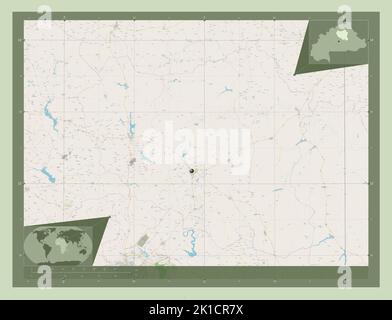 Centre-Nord, région du Burkina Faso. Ouvrez la carte des rues. Cartes d'emplacement auxiliaire d'angle Banque D'Images