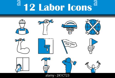 Jeu d'icônes de main-d'œuvre. Conception plate. Illustration vectorielle entièrement modifiable. Texte développé. Illustration de Vecteur