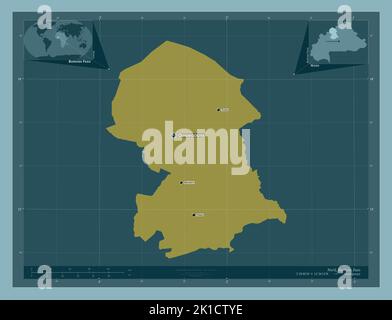 Nord, région du Burkina Faso. Forme de couleur unie. Lieux et noms des principales villes de la région. Cartes d'emplacement auxiliaire d'angle Banque D'Images
