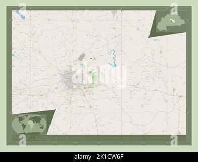 Plateau-Central, région du Burkina Faso. Ouvrez la carte des rues. Cartes d'emplacement auxiliaire d'angle Banque D'Images