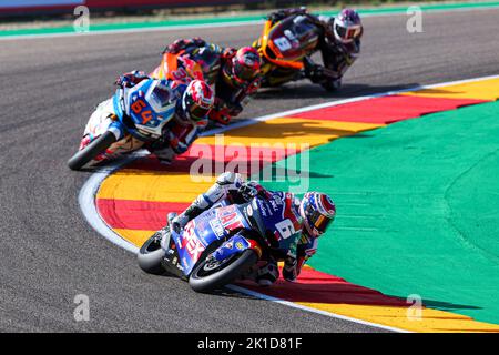 Cameron Beaubier des États-Unis de l'équipe American Racing avec Kalex pendant Moto2 libre pratique de MotoGP Gran Premio Animoca Brands de Aragon au circuit d'Aragon de Motorland à Alcaniz, Espagne. Banque D'Images