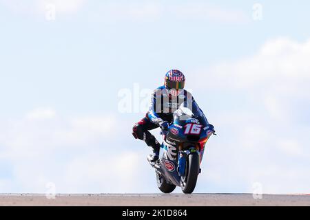 Joe Roberts de US de Italtrans Racing Team avec Kalex pendant Moto2 libre pratique de MotoGP Gran Premio Animoca Brands de Aragon à Motorland Aragon circuit à Alcaniz, Espagne. Banque D'Images