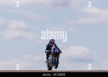 Joe Roberts de US de Italtrans Racing Team avec Kalex pendant Moto2 libre pratique de MotoGP Gran Premio Animoca Brands de Aragon à Motorland Aragon circuit à Alcaniz, Espagne. Banque D'Images