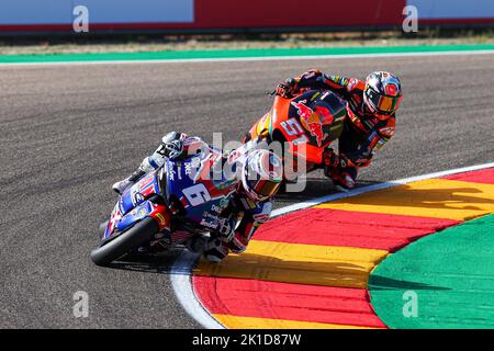 Cameron Beaubier des États-Unis de l'équipe American Racing avec Kalex pendant Moto2 libre pratique de MotoGP Gran Premio Animoca Brands de Aragon au circuit d'Aragon de Motorland à Alcaniz, Espagne. Banque D'Images