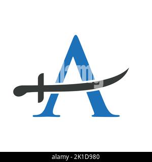 Modèle vectoriel de logo Letter A Swords. Icône Swords pour symbole de protection et de confidentialité Illustration de Vecteur