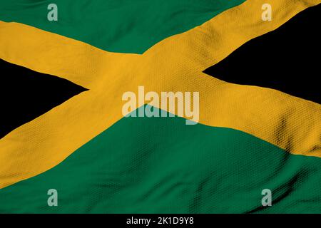Gros plan plein format sur un drapeau jamaïcain en 3D. Banque D'Images