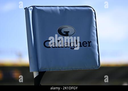 Twickenham, Royaume-Uni. 17th septembre 2022. Rugby, premier ministre. Harlequins V Saracens. La fonction Stiop. Twickenham. Le drapeau d'angle Gallagher pendant le match de rugby Harlequins V Saracens Gallagher Premiership. Credit: Sport en images/Alamy Live News Banque D'Images