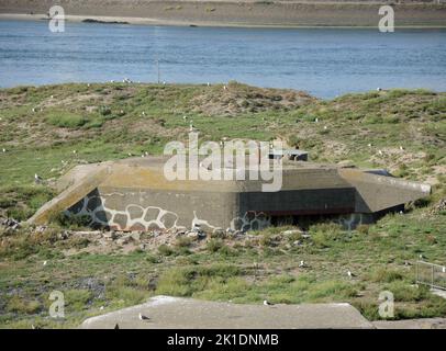 AJAXNETPHOTO. 25TH AOÛT 2022. IJMUIDEN, PAYS-BAS. - FORTERESSE DE L'ÎLE - L'ÎLE DE FORTEILAND, SITE CLASSÉ AU PATRIMOINE MONDIAL DE L'UNESCO QUI GARDE L'ENTRÉE DE LA RIVIÈRE AMSTEL À L'ENTRÉE DU CANAL DE LA MER DU NORD. CONSTRUIT EN 1880 POUR DÉFENDRE LA RÉGION ET LIMITER LE TRAFIC MARITIME À DESTINATION D'AMSTERDAM. L'ÎLE A ÉTÉ UTILISÉE PAR L'ALLEMAGNE PENDANT LA DEUXIÈME GUERRE MONDIALE COMME PARTIE DE LA LIGNE DE DÉFENSE DU MUR DE L'ATLANTIQUE. PHOTO:TONY HOLLAND/AJAX REF:DTH 2205 Banque D'Images