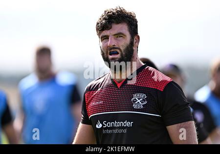 Bedford. Royaume-Uni. 10 septembre 2022. Rugby de championnat. Ampthill Rugby V Jersey Reds . Club de rugby Ampthill. Bedford. Sean O’Connor (Jersey) lors du match de rugby Ampthill Rugby V Jersey Reds Championship. Banque D'Images