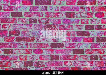 Mur de briques rouge néon rose vert pour l'arrière-plan Banque D'Images
