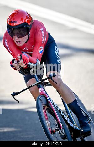 Wollongong, Australie. 18th septembre 2022. Norwegian Tobias Foss photographié en action pendant le procès individuel de l'élite masculine aux Championnats du monde de route UCI Cycling 2022, à Wollongong, Australie, dimanche 18 septembre 2022. Les mondes se déroulent du 18 au 25 septembre. BELGA PHOTO DIRK WAEM crédit: Belga News Agency/Alay Live News Banque D'Images