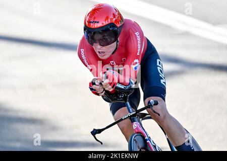 Wollongong, Australie. 18th septembre 2022. Norwegian Tobias Foss photographié en action pendant le procès individuel de l'élite masculine aux Championnats du monde de route UCI Cycling 2022, à Wollongong, Australie, dimanche 18 septembre 2022. Les mondes se déroulent du 18 au 25 septembre. BELGA PHOTO DIRK WAEM crédit: Belga News Agency/Alay Live News Banque D'Images