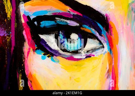 Un œil créatif sur l'arrière-plan, une texture de peinture. Feux d'artifice aux couleurs vives. Arrière-plan de couleur de peinture abstrait. Dynamique futuriste multicolore moderne Banque D'Images