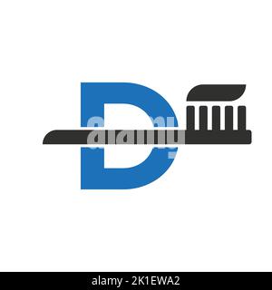 Logo dentaire lettre D initial combiné au modèle de symbole de brosse à dents Illustration de Vecteur