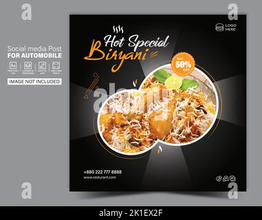 Modèle de bannière pour les médias sociaux des restaurants ou des produits d'alimentation et des biryani Illustration de Vecteur