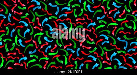 Abstrait courbé rouge bleu vert flèches sur noir. Diagrammes de concept créatifs des mouvements du marché, infographies. Les impulsions des informations boursières. Tendance vers le haut et vers le bas Illustration de Vecteur