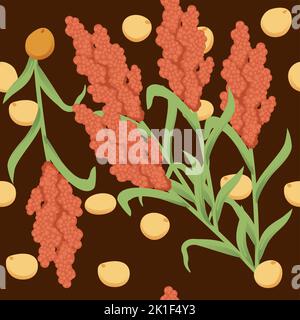 Modèle sans couture Sorghum agriculture plante avec grain de grains vecteur illustration sur fond brun Illustration de Vecteur