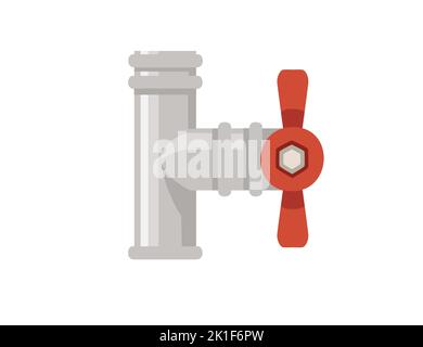 Pipeline métallique pour construction industrielle à écoulement d'eau avec illustration de vecteur de valve rouge isolée sur fond blanc Illustration de Vecteur