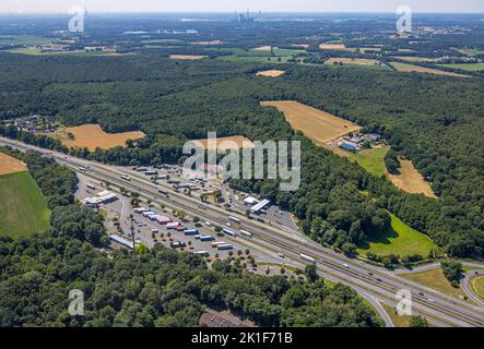 Vue aérienne, A3 zone de service d'autoroute Hünxe Ouest et Hünxe est, Hünxe, région de la Ruhr, Rhénanie-du-Nord-Westphalie, Allemagne, DE, Europe, Hünxe, photo aérienne Banque D'Images