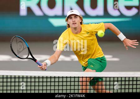 18 septembre 2022, Hambourg: Tennis: Coupe Davis - scène de groupe, hommes, groupe C, scène de groupe, Allemagne - Australie. Struff (Allemagne) - Purcell (Australie). Max Purcell en action. Photo: Frank Molter/dpa Banque D'Images