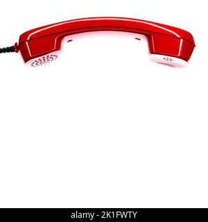 Combiné rouge d'un téléphone des années 80 vintage isolé sur fond blanc Banque D'Images