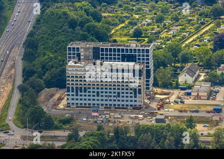 Vue aérienne, chantier de construction et nouveau dortoir étudiant en construction modulaire au Campus communautaire de l'Universitätsstraße, Wiemelhausen, Banque D'Images