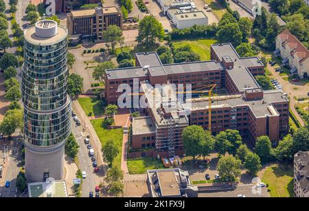 Vue aérienne, parcours prévu piste cynéenne RS1 Ruhrschnellradweg, Tour de bureau Exzenterhaus Bochum, chantier de construction Agentur für Arbeit Bochum, Südinnen Banque D'Images