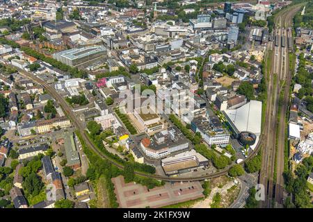 Vue aérienne, vue sur le centre-ville avec le Triangle des Bermudes, Viktoria Karree, gare principale, Gleisdreieck, Bochum, Région de la Ruhr, Rhénanie-du-Nord-Westphalie, Allemagne, Banque D'Images