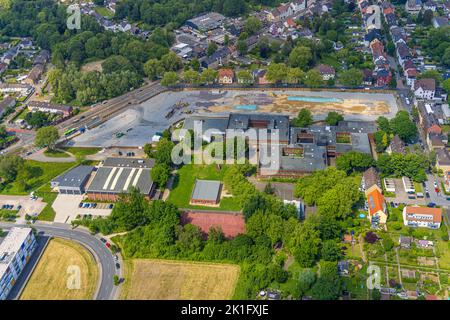 Vue aérienne, chantier centre scolaire de Gert avec Anne-Frank-Realschule, Gert, Bochum, région de la Ruhr, Rhénanie-du-Nord-Westphalie, Allemagne, Constructi Banque D'Images