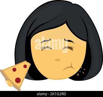 Vector emoji illustration of a yellow cartoon woman eating a pizza Stock Vector