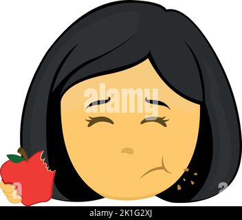 Illustration vectorielle emoji du visage d'une femme de dessin animé jaune mangeant une pomme Illustration de Vecteur