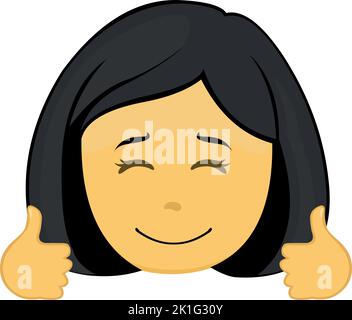 Vecteur emoji illustration d'une femme de dessin animé jaune, avec une expression heureuse et les mains avec les pouces vers le haut Illustration de Vecteur