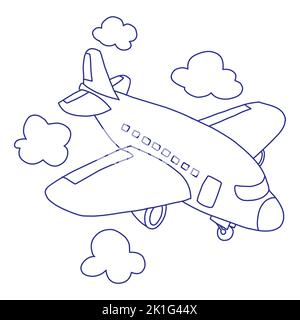 Dessin animé dandle avion linéaire isolé sur fond blanc. Icône de transport aérien. Banque D'Images