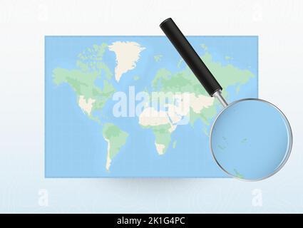 Carte du monde avec une loupe destinée aux Tonga, recherchant les Tonga avec la loupe. Carte vectorielle. Illustration de Vecteur