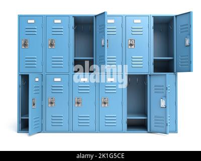 Casier métallique avec portes ouvertes isolé sur blanc. 3d illustration Banque D'Images