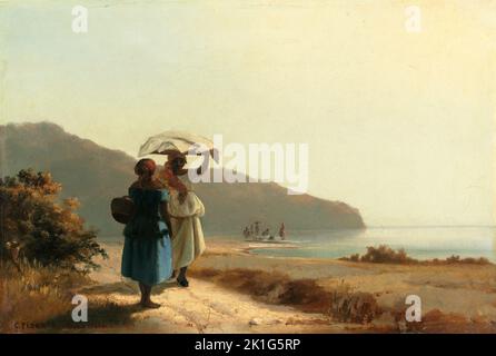 Deux femmes bavardant au bord de la mer, St. Thomas. Camille Pissarro. 1856. Banque D'Images