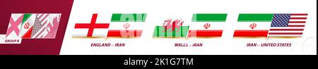 L'équipe de football de l'Iran se déroule dans le groupe B du tournoi international de football 2022. Jeu d'icônes vecteur sport. Illustration de Vecteur