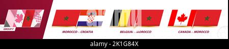 Les matchs de l'équipe de football du Maroc dans le groupe F du tournoi international de football 2022. Jeu d'icônes vecteur sport. Illustration de Vecteur