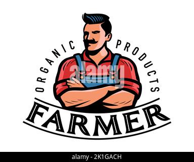 Logo ou emblème de l'agriculteur. Badge ferme, agriculture, agriculture. Illustration vectorielle du symbole des aliments naturels biologiques Illustration de Vecteur