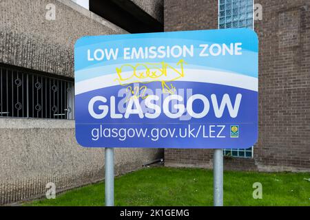 Panneau zone à faibles émissions de Glasgow - Glasgow, Écosse, Royaume-Uni Banque D'Images