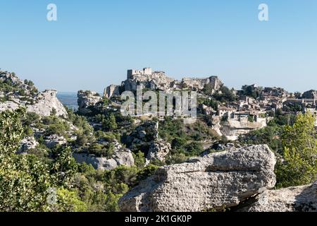 Vues sur la Camargue depuis les Baux-de-Provence dans les Bouches-du-Rhône, Provence, France. Banque D'Images