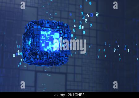 Big Data. Arrière-plan abstrait des cubes. Arrière-plan en forme de cubes futuristes abstraits. Concept de technologie blockchain. 3d rendu.. Banque D'Images