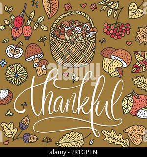 Carte d'inscription au panier de champignons reconnaissante. Illustration vectorielle Illustration de Vecteur