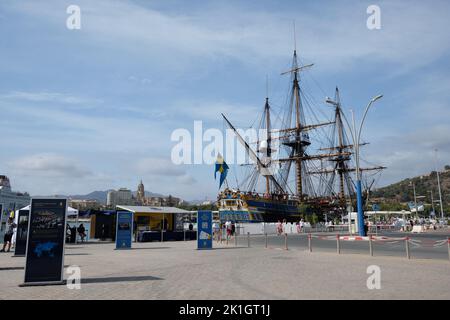 Göteborg de Suède, réplique de l'Indiaman suédois Göteborg, amarré dans le port de Malaga, Espagne. Banque D'Images