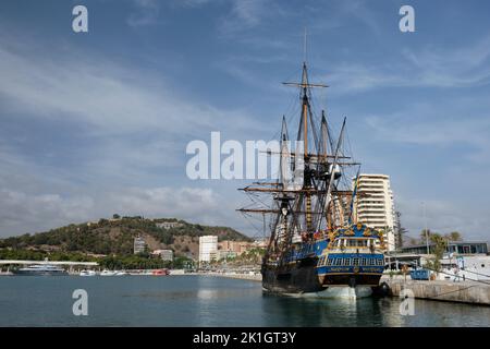 Göteborg de Suède, réplique de l'Indiaman suédois Göteborg, amarré dans le port de Malaga, Espagne. Banque D'Images