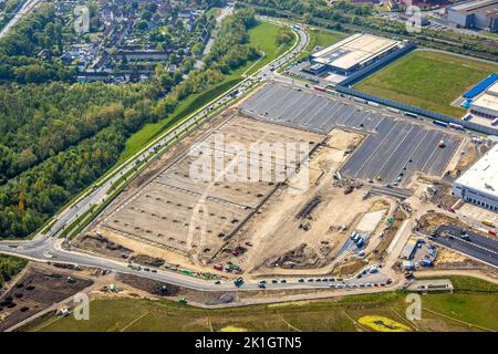 Vue aérienne, zone industrielle Westfalenhütte, chantier de construction du parc Prologueis Dortmund DC2, Westfalenhütte, Walzwerkstraße Kaiserstuhl Banque D'Images