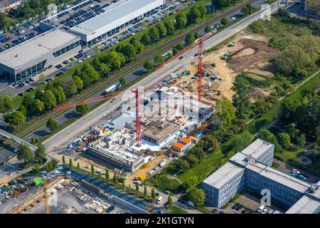 Vue aérienne, chantier de construction à Stadtkrone-Ost, nouveau bâtiment Adesso, Freie-Vogel-Straße, Westfendamm, Dortmund, Région de la Ruhr, Rhénanie-du-Nord-Westphalie, Banque D'Images