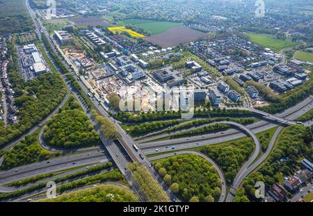 Vue aérienne, chantier de construction à Stadtkrone-Ost, nouveau bâtiment Adesso, nouveau bâtiment Direktion continentale, Freie-Vogel-Straße, intersection Bund Banque D'Images