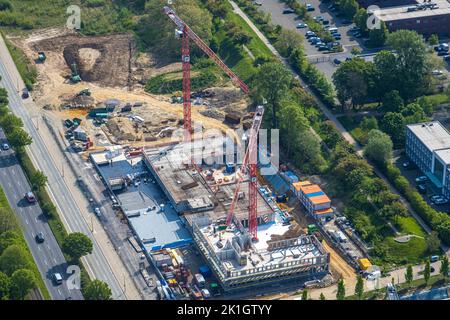 Vue aérienne, chantier de construction à Stadtkrone-Ost, nouveau bâtiment Adesso, Freie-Vogel-Straße, Westfendamm, Dortmund, Région de la Ruhr, Rhénanie-du-Nord-Westphalie, Banque D'Images